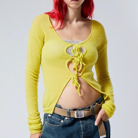 Weekday Fitted Light Knit Cardigan with Cutout Details - Picture 3 of 3